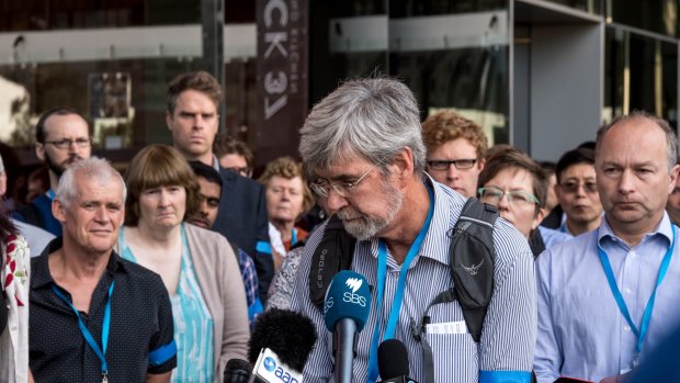 Dr John Church and other climate scientists speaking to the media about proposed cuts to the CSIRO.