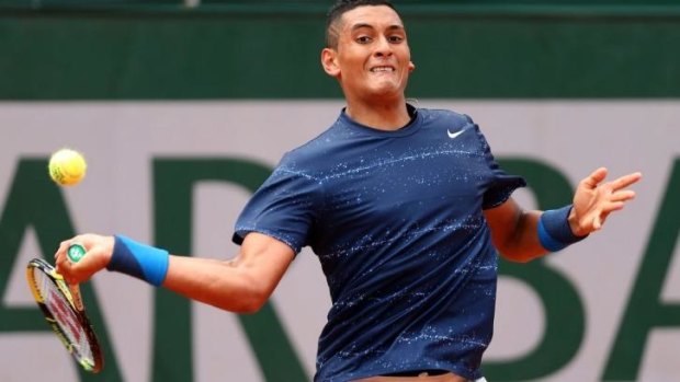 Nick Kyrgios in action during the first round of the French Open.