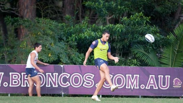 Big decision ... Israel Folau at training with the Broncos this week.