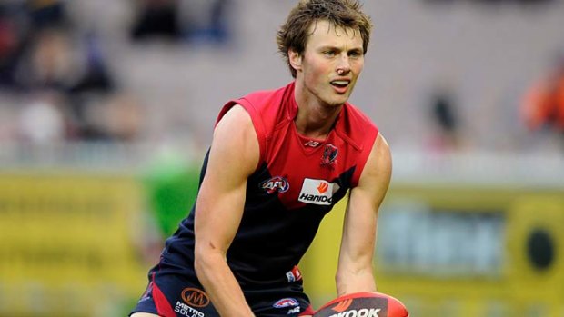Former Demon Jordan Gysberts had over 20 possessions in his first game for Melbourne against Geelong.