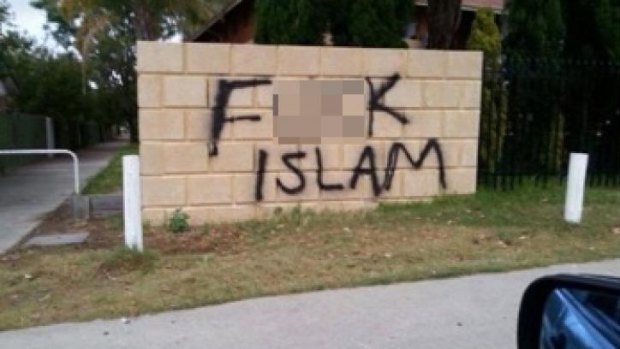Muslim leaders say this anti-Islam graffiti appeared near a school in Thornlie.