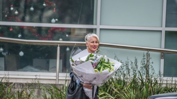 Genevieve Jacobs leaving ABC headquarters in Dickson on Wednesday after announcing she would not be back in 2018 as she was no longer required by management.