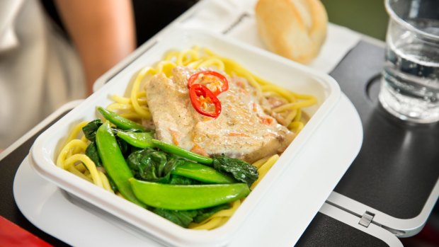 Barramundi poached in spiced coconut sauce with noodles – one the new Qantas economy class meals.