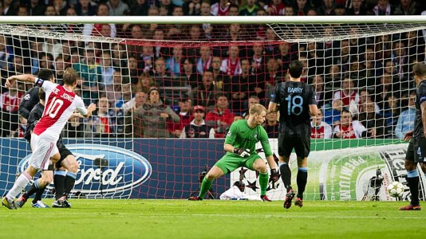 Back of the net &#8230; Siem de Jong equalises for Ajax in their Champions League clash with Manchester City. The Dutch side went on to win 3-1.