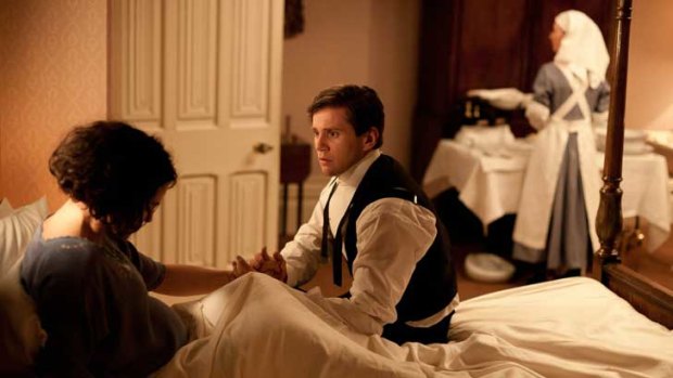 A new character arrives ... Jessica Brown Findlay as Lady Sybil and Allen Leech as Tom Branson in <i>Downton Abbey</i>