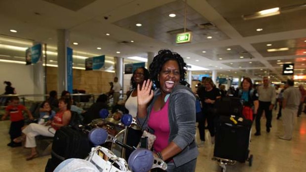 Welcome to Sydney ... Oprah's army of special fans were met by Aboriginal dancers at the Intercontinental Hotel.