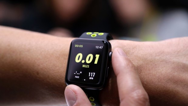 An Apple Watch Nike Plus is shown during an event to announce new products on Wednesday, Sept. 7, 2016, in San Francisco. (AP Photo/Marcio Jose Sanchez)