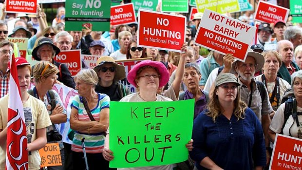 Only the beginning: About 2500 people rallied against plans to allow hunters to conduct "pest control" in national parks.