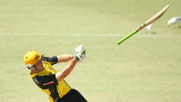 Mitchell Marsh throws the bat. The WA tyro, his state's youngest player in 70 years, made 60 from 29 balls against NSW in a Ford Ranger Cup match.