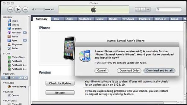 Screengrab of the iOS 4 update for iPhone and iPod touch owners.