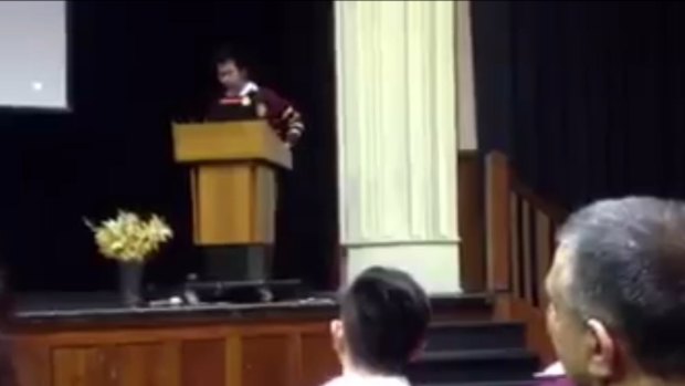 Ben Qin giving his speech at Melbourne High.