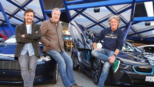 Richard Hammond, Jeremy Clarkson and James May at the Perth Arena on Thursday.