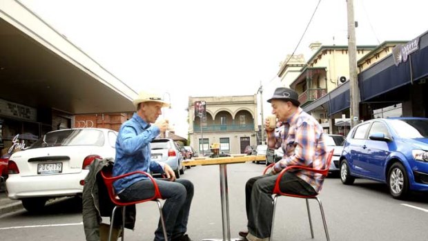 Cr Martin Zakharov and Yarraville Traders Association's Alexis Ensor, on Ballarat Street, hope the pop-up park will encourage a village square atmosphere.