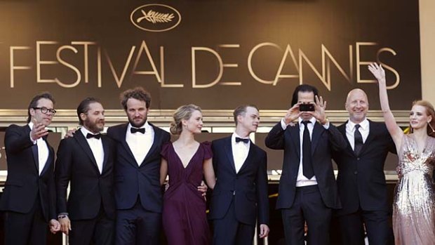 All present and correct &#8230; from left, actors Guy Pearce, Tom Hardy, Jason Clarke, Mia Wasikowska, Dane DeHaan, screenwriter Nick Cave, director John Hillcoat, actors Jessica Chastain and Shia LaBeouf arrive for the screening of Lawless at the 65th international film festival in Cannes.