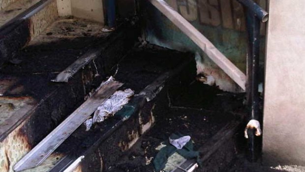 Damage to the staircase at the hostel.