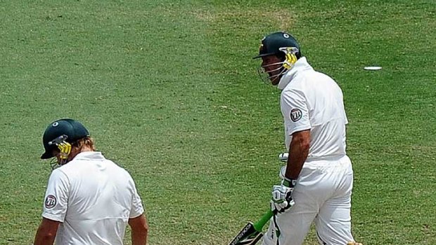 Not happy ... Ricky Ponting reacts angrily after being run out following a mix up with Shane Watson.