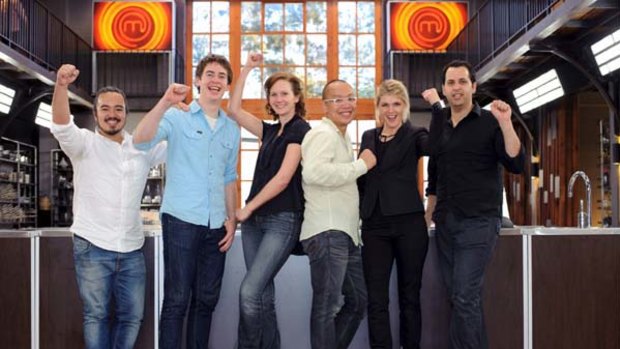 Well done... the final six MasterChef contestants, Adam Liaw, Callum Hann, Claire Winton Burn, Alvin Quah, Courtney Roulston and Jimmy Seervai. The final airs tomorrow night.