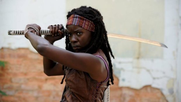 If Michonne (Danai Gurira) is getting tired of lopping off zombie heads, things must really be grim.