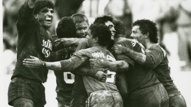 Conquerors: South Sydney celebrate a win against St George during the 1989 season.
