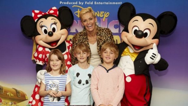 Jessica Rowe with daughters Allegra and Giselle and friend. Plus Mickey and Minnie at Disney on Ice. 