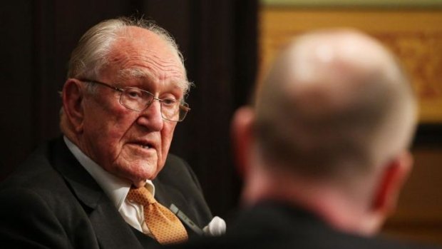 Malcolm Fraser addresses the Lowy Institute on Wednesday. 