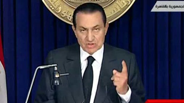 Defiant ... Egypt's President Hosni Mubarak refuses to resign in an address to the nation.