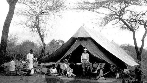 Lost world... Colonel John Henry Patterson (above, third from left) at a tent camp near the Tsavo River in the late 1890s.
