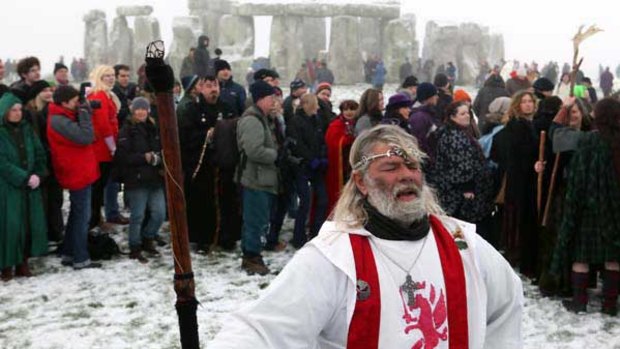 Druid Arthur Uther Pendragon, formally known as John Rothwell, conducts a service at Stonehenge.