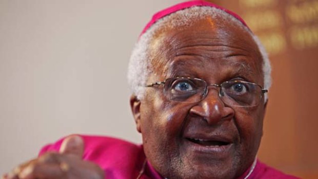 Nobel peace laureate Desmond Tutu talk during a press conference in Cape Town, South Africa, Thursday, July 22, 2010.