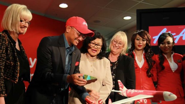 Groundbreaking ... officials celebrate AirAsia X's arrival at Sydney Airport.