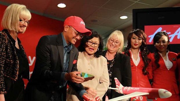 Groundbreaking ... officials celebrate AirAsia X's arrival at Sydney Airport.