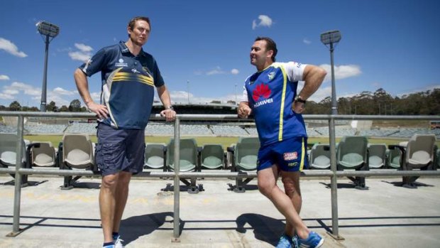 Brumbies coach Stephen Larkham and Canberra Raiders coach Ricky Stuart ready for the 2014 season.