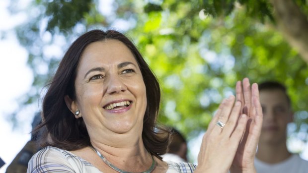Queensland Labor leader  Annastacia Palaszczuk celebrates her party's victory.