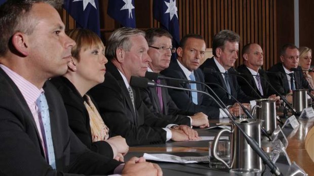 Lara Giddings, second left, at the COAG joint press conference in Canberra, December 2013.