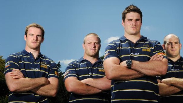 Newly announced ACT Brumbies captain (front) Ben Mowen, and vice captains (back) Pat McCabe, Dan Palmer, and Stephen Moore.