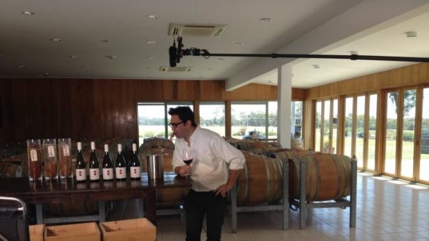 Shooting a scene from <i>Plonk</i> at Clonakilla winery, Canberra.