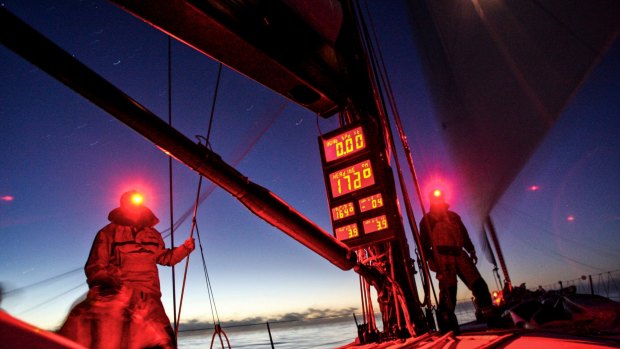 Calm after the storm: Crew members of super maxi Lahana becalmed in Bass Strait during the 2009 Sydney to Hobart.