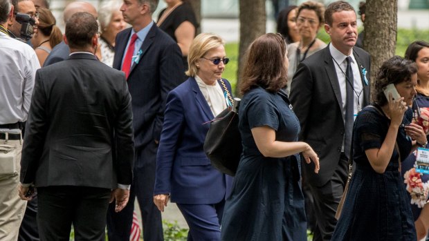 Democratic presidential candidate Hillary Clinton attended the National September 11 Memorial in New York on Sunday 11 September.