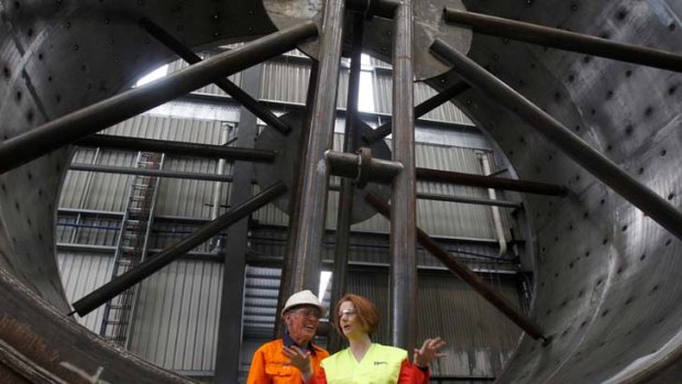 Prime Minister Julia Gillard at Hoffmann Engineering in Perth on Wednesday.