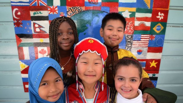 Students gather for a multicultural day at school.