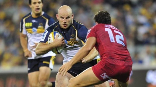 Stephen Moore in action for the Brumbies during the round two loss to the Reds.