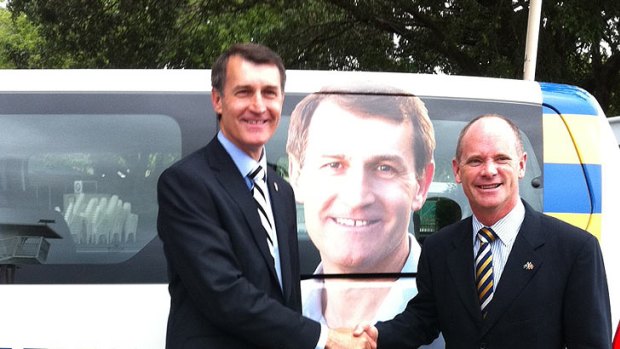 Premier Campbell Newman pictured with his former deputy, Brisbane Lord Mayor Graham Quirk, during the latter's campaign.