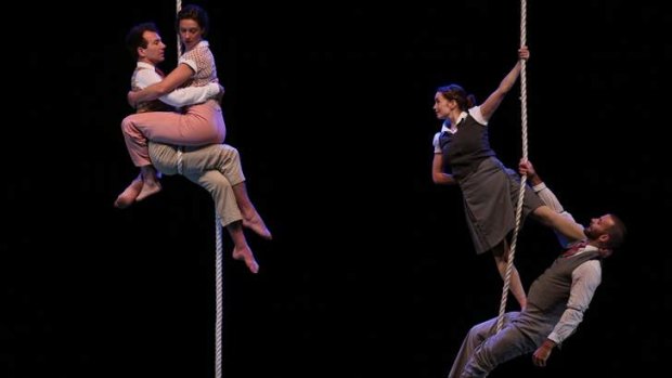 Hanging around: Aerialists in Ockham's Razor take to the ropes for their performance in the Sydney Festival.