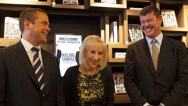 Power players: Lachlan Murdoch and James Packer with the book's author Pamela Williams.