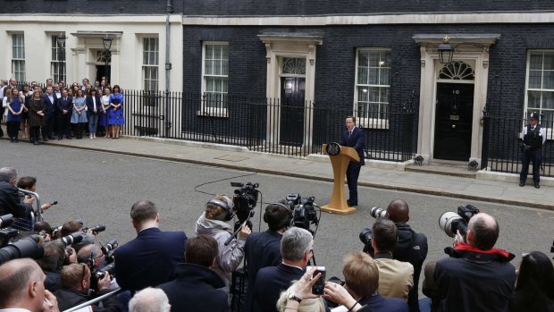 British prime minister David Cameron addresses the nation a day after winning the British general election. 