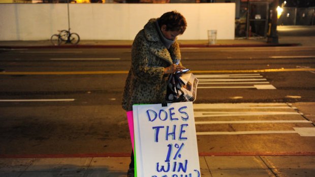 An anti-Wall Street demonstrator in Los Angeles. The movement has been accused of having no clear purpose by powers intent on discrediting the protesters.