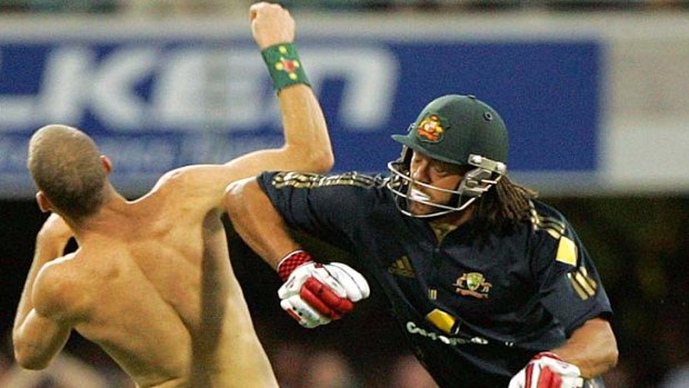 Cricket ... Banned since Charles Bannerman took block against Alfred Shaw in the first Test in 1877. However  Andrew Symonds received the man of the match award for cleaning up a streaker at the Gabba in 2008.