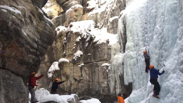 Ice climbing in Jasper National Park.