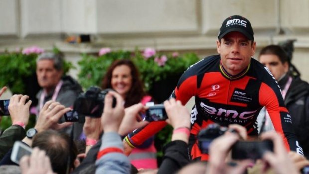 Italian job: Cadel Evans is introduced to the crowd in Ireland in the lead up to the start of the Giro d'Italia.