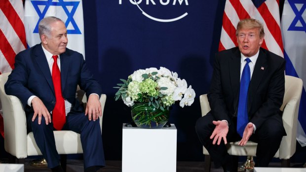 President Donald Trump and Israeli Prime Minister Benjamin Netanyahu speak about Middle East peace during the World Economic Forum in Davos.